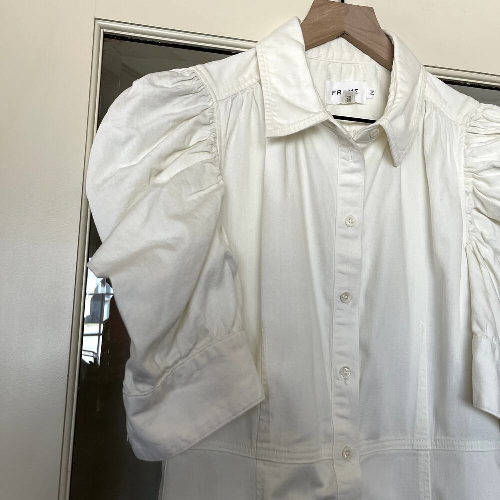 FRAME Gillian Dress Ecru Puff Shoulder Off White Size XS Mini Chic Cute Sexy - Picture 5 of 16